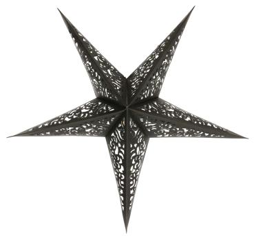 Baby Kala Black / Silverglitter - Foldable glowing Paperstar with 5 points, 40 cm